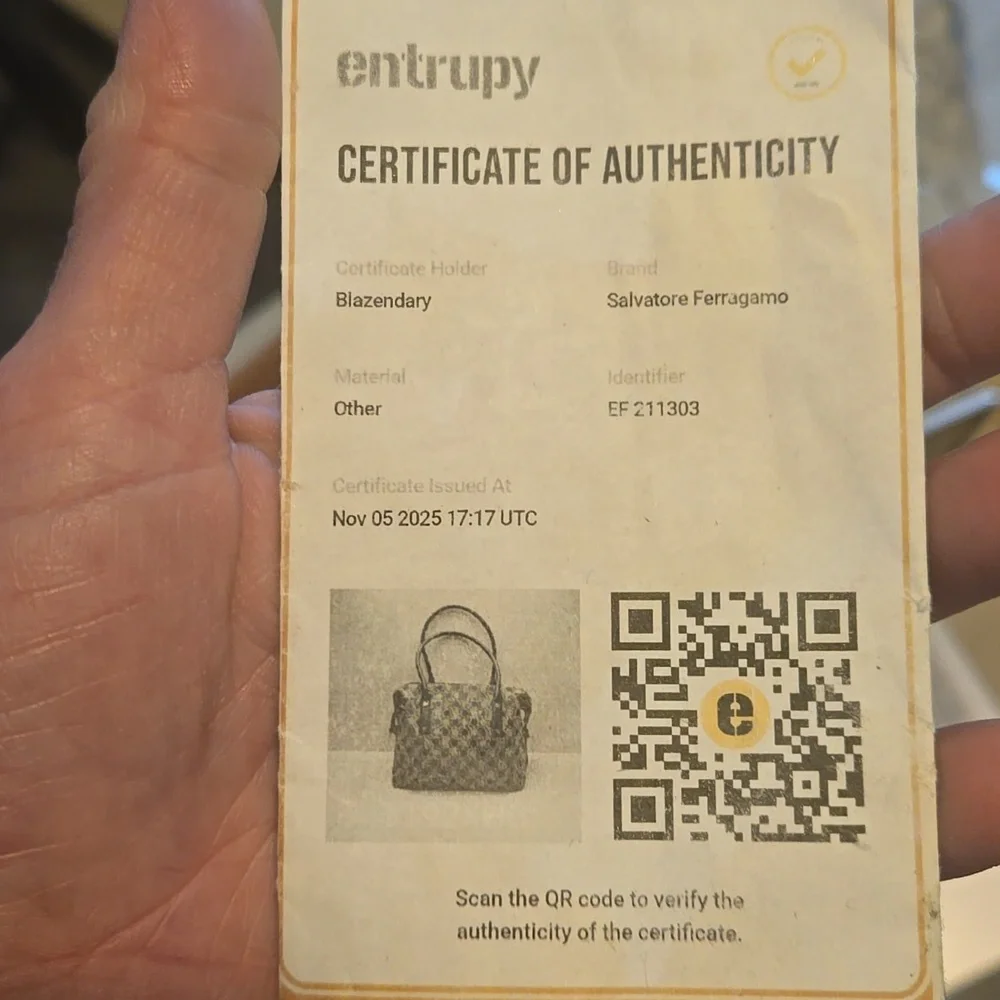 Salvatore Ferragamo Navy and Beige Canvas Patterned Women's Bag W/ Authenticity - Picture 5 of 5